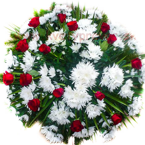 Smútočný veniec - 32 kvetov ruží a chryzantém