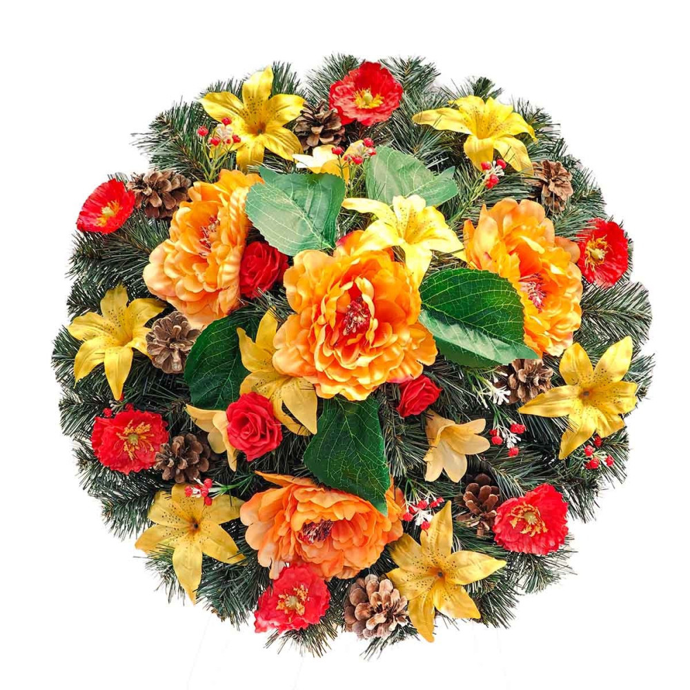 Veniec z umelých kvetov - oranžový kruh