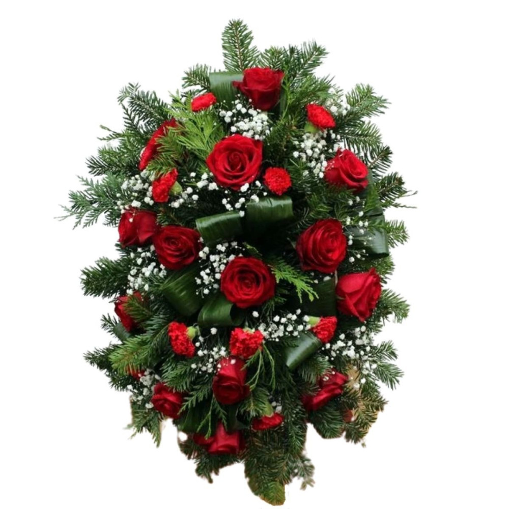 Ikebana červené ruže a karafiáty